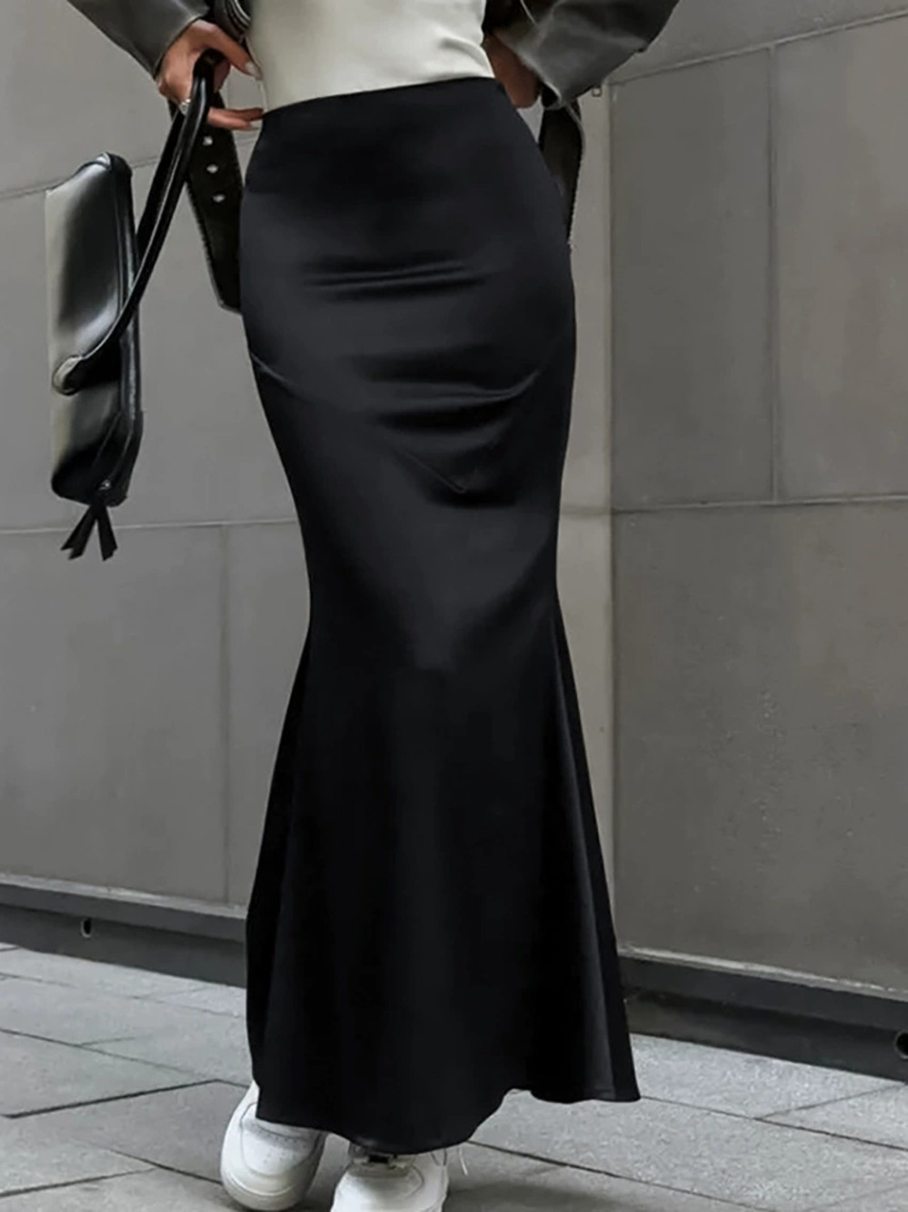 ZARA Womens Luxury Versatile Matte Satin High Waist Black Mermaid Skirt